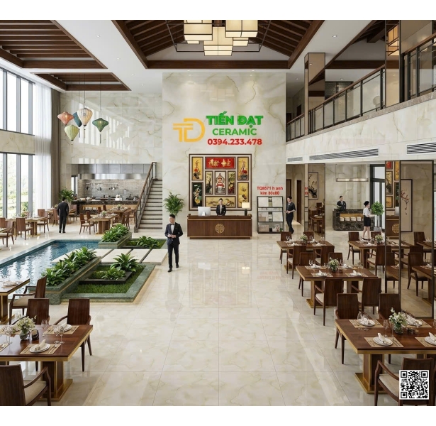 Gạch Cao Cấp TQ 80x80 Xanh Nhạt Nhũ Vàng Ốp Lát