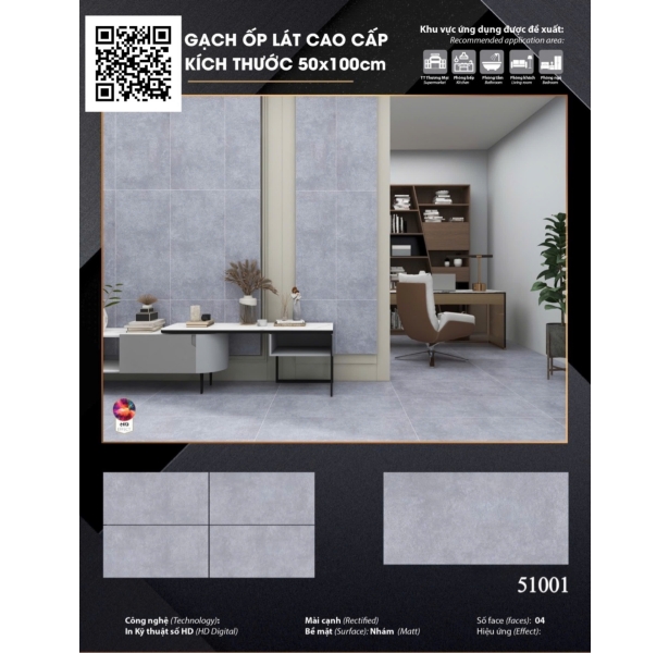 Gạch Đá Mờ Cao Cấp 50x100 Vân Xám Si Măng Giá Rẻ 