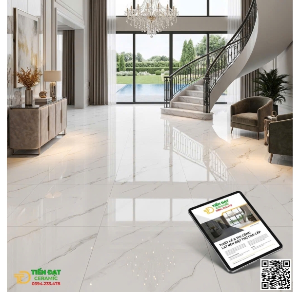 Gạch Khổ Lớn Ốp Lát Biệt Thự 1000x1000 Trắng Nhũ Vàng Mẫu Mới