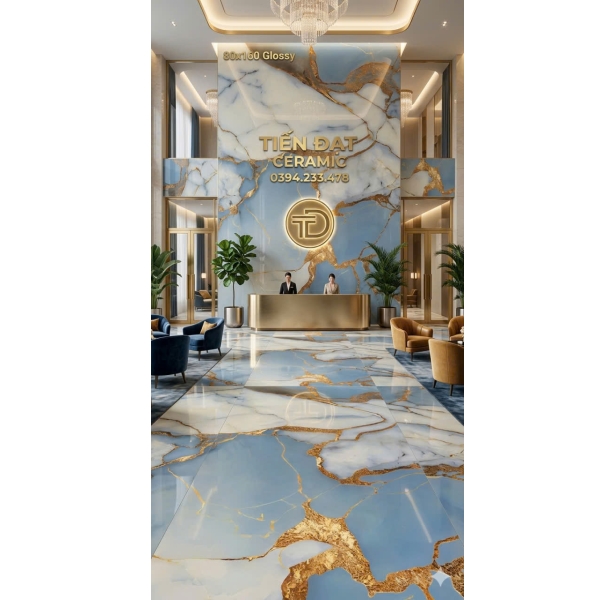 Tổng Kho Gạch Ấn Độ 80x160 Xanh Nhạt Nhũ Vàng Tại Quận 8