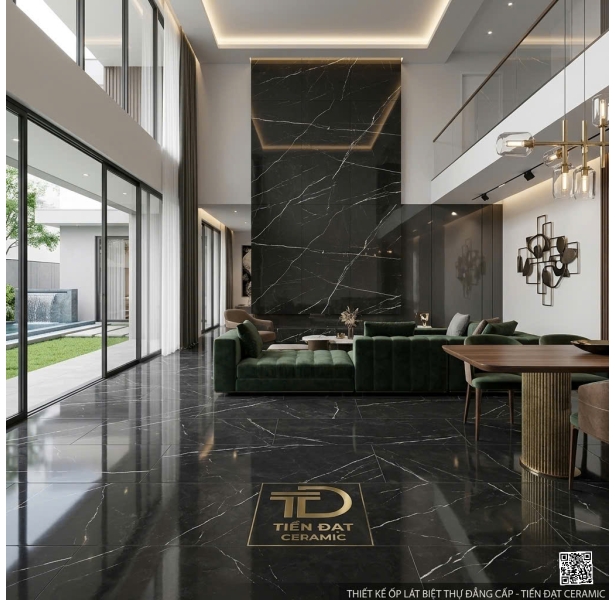 Gạch Khổ Lớn Ốp Lát Trang Trí Điểm Nhấn 100x100 TQ Đen Vân Trắng