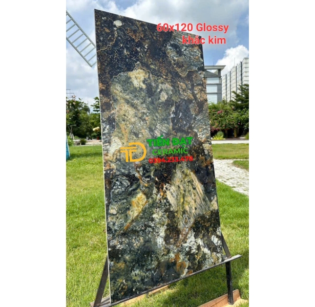 Tổng Kho Gạch Ấn Độ 60x120 Hoa Văn Nhũ Vàng Ốp Mặt Tiền