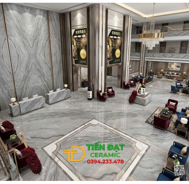 Gạch Đá Khắc Kim TQ 80x80 Vân Xám Bóng Kiếng Giá Rẻ 