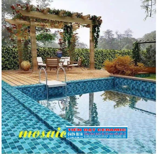 Gạch Ốp Lát Hồ Bơi 30x30 Mosaic Mầu Xanh Nhạt
