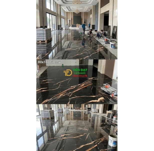 Gạch Ốp Tường Khổ Lớn 80x160 Ốp Mặt Tiền Đen Ánh Vàng