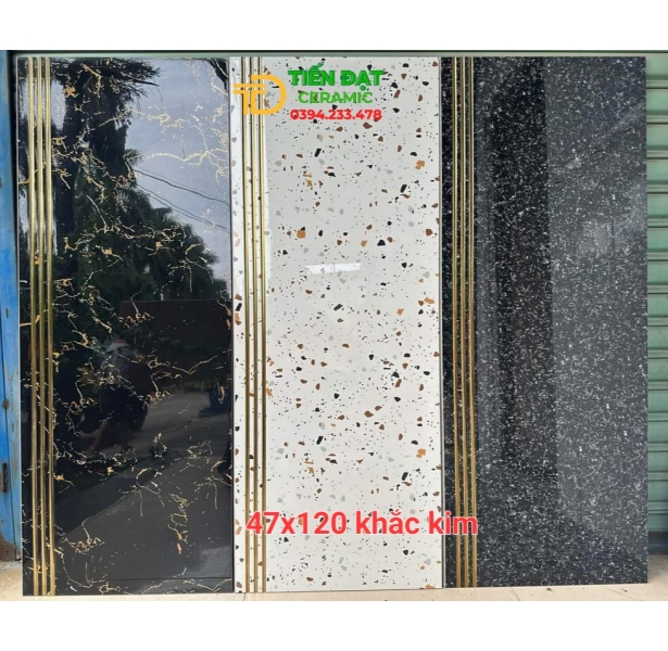 Gạch Lót Cầu Thang 47x120 Giả Đá Hoa Cương Nhũ Vàng Mẫu Mới